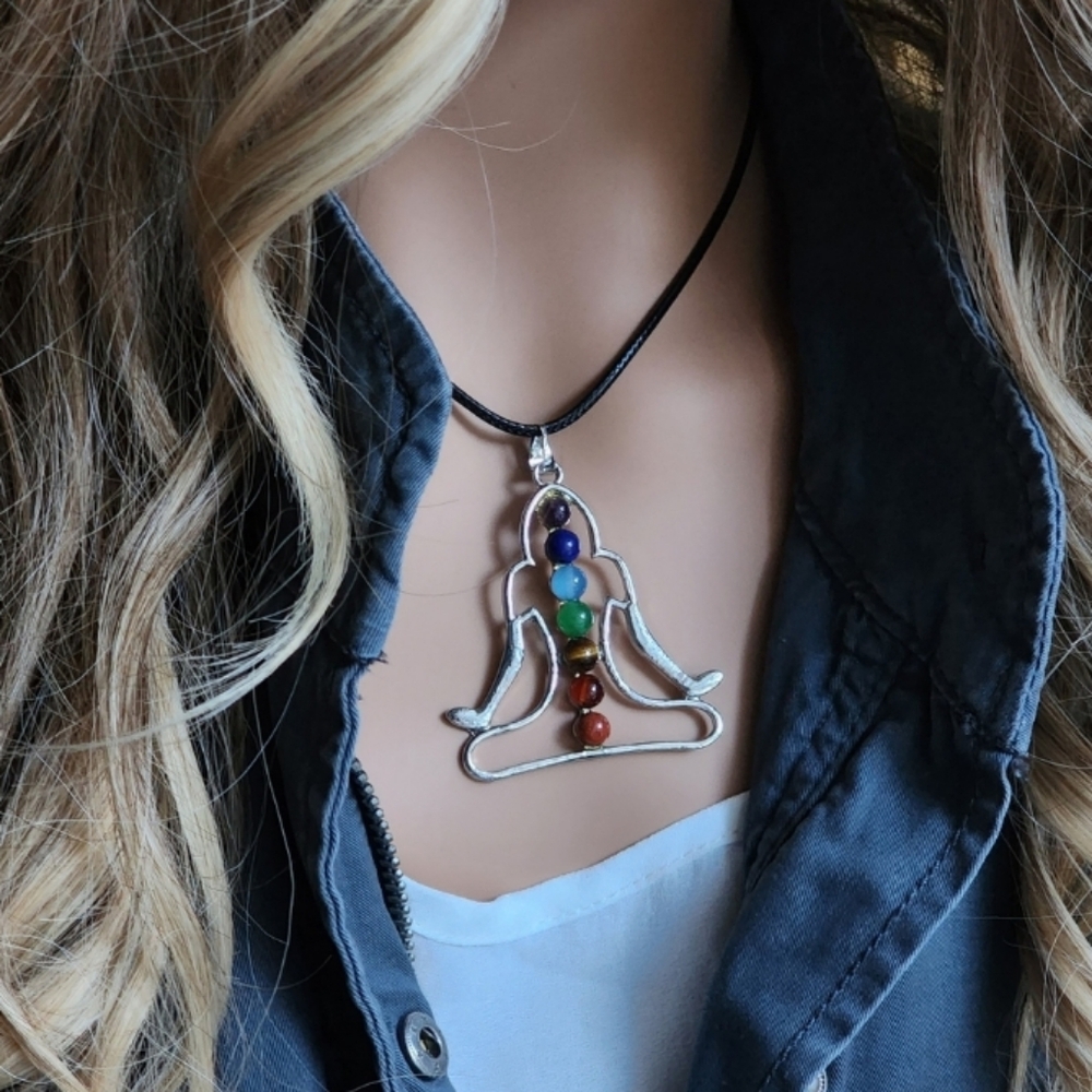 ❤️ Buddha Yoga Pendant Silver Necklace Natural Amethyst Turquoise Citrine